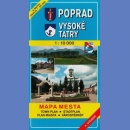 Poprad, Wysokie Tatry (Poprad, Vysoké Tatry). Plan miasta 1:10 000. Mapa Okolic 1:50 000. 