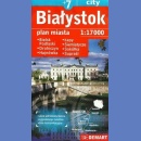 Białystok +7. Bielsk Podlaski, Drohiczyn, Hajnówka, Łapy, Siemiatycze, Sokółka, Supraśl. Plan miasta 1:17 000.