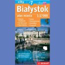 Białystok +7. Bielsk Podlaski, Drohiczyn, Hajnówka, Łapy, Siemiatycze, Sokółka, Supraśl. Plan miasta 1:17 000 laminowany. Plastik