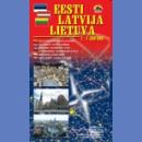 Estonia, Łotwa, Litwa (Eesti, Latvija, Lietuva). Mapa drogowa 1:1 500 000.