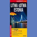 Litwa, Łotwa, Estonia 1:700 000. Mapa laminowana.