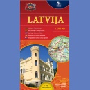 Łotwa (Latvija). Mapa drogowa 1:500 000.