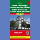 Serbia, Czarnogóra (Montenegro), Macedonia Północna, Kosowo. Mapa samochodowa 1:500 000.