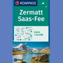 Zermatt, Saas Fee. Mapa turystyczna 1:50 000 laminowana